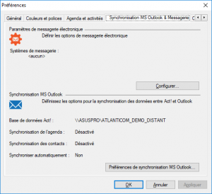 Synchronisation agenda et contact Act – Outlook